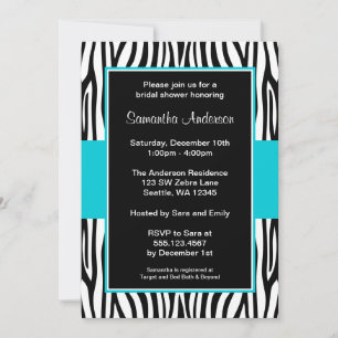 Teal Blue Zebra Bridal Shower Invitation