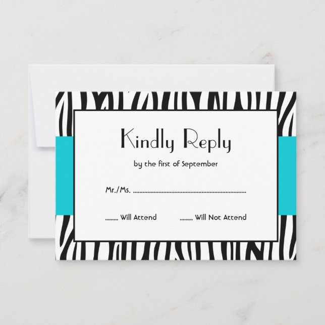 Teal Blue Zebra Modern RSVP (Front)