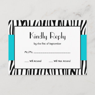 Teal Blue Zebra Modern RSVP Card