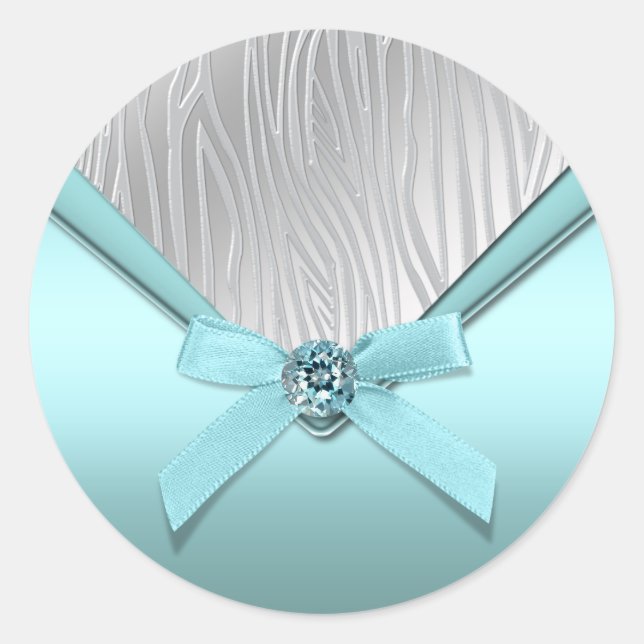 Teal Blue Zebra Party Favour Stickers (Front)