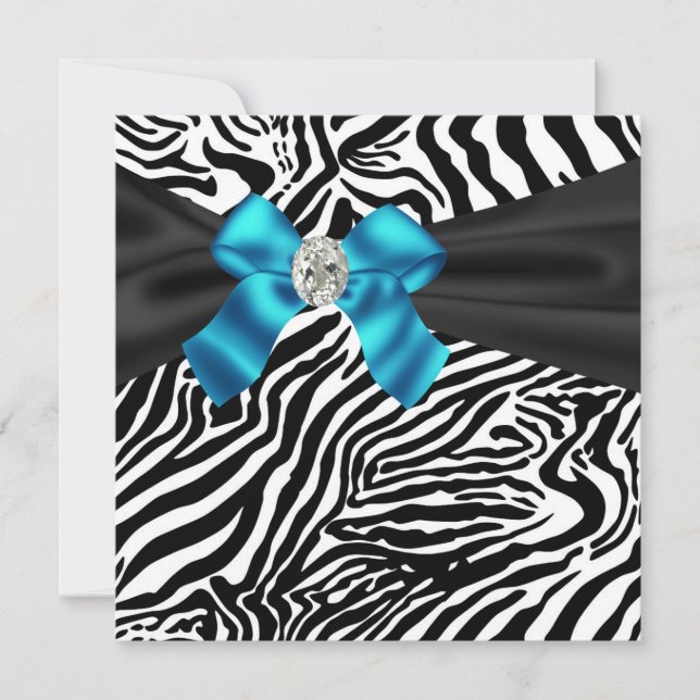Teal Blue Zebra Party Invitation (Front)