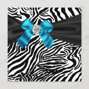 Teal Blue Zebra Party Invitation