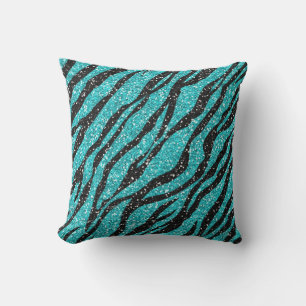 Teal Blue Zebra Print Throw Pillow