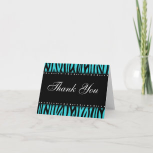 Teal Blue Zebra Printed Diamonds Thank You Card