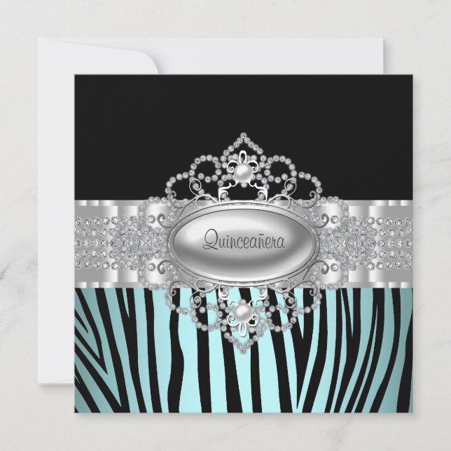 Teal Blue Zebra Quinceanera Invitations (Front)
