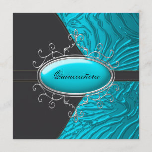 Teal Blue Zebra Quinceanera Invitations