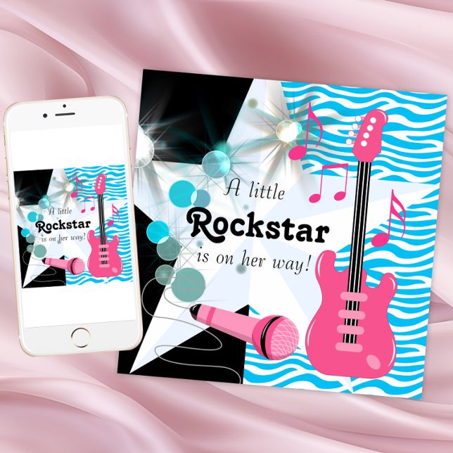 Teal Blue Zebra Rockstar Baby Girl Shower Invitation (Rockstar baby shower invitation. Digital download and printed invitations available.)