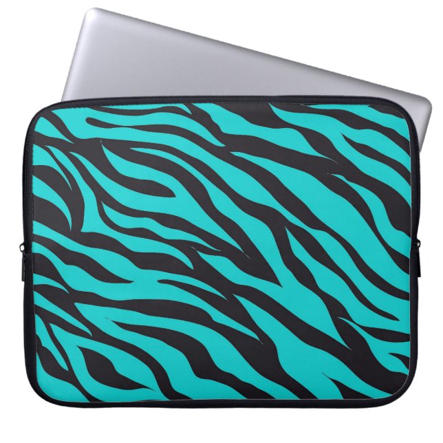 Teal Blue Zebra Stripes Wild Animal Prints Novelty Laptop Sleeve (Front)