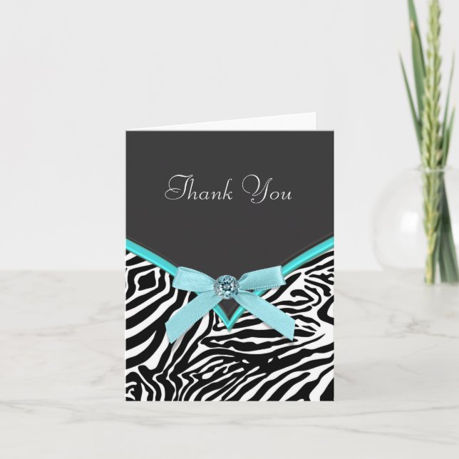 Teal Blue Zebra Thank You Cards (Front)