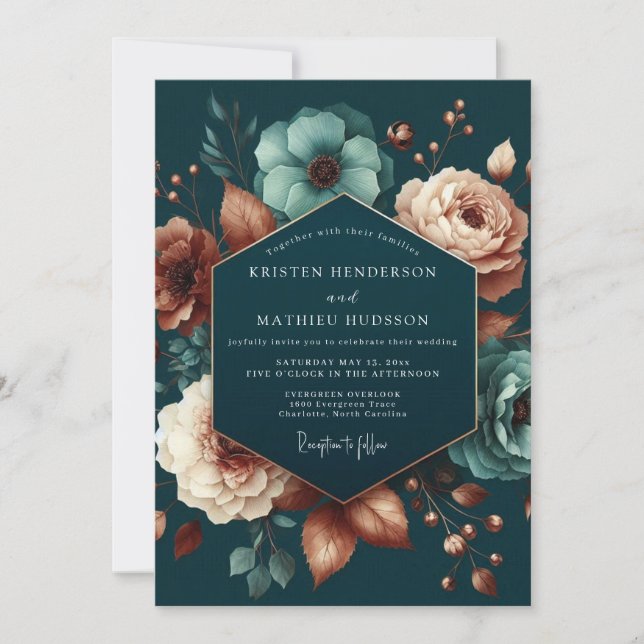 Teal Blush Anemone Wedding Invitation (Front)
