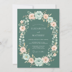 Teal Blush Floral Flourish Wedding Invitation