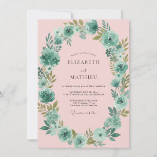 Teal Blush Petal Wedding Invitation