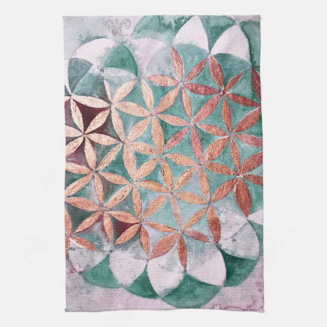 Teal Blush Pink Pastel Abstract Watercolor Pattern Tea Towel (Vertical)