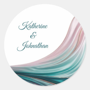 Teal & Blush Silk Wedding Personalised Stickers