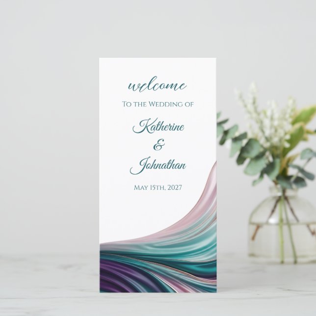 Teal & Blush Silk Wedding Program (Standing Front)