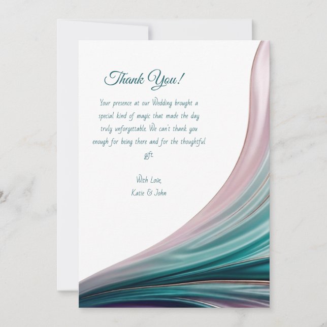 Teal & Blush Silk Wedding Thank You Card (Front)
