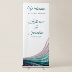 Teal & Blush Silk Wedding Welcome Banner