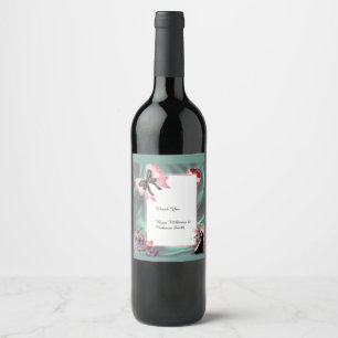 Teal & Blush Wedding Wine Bottle Label