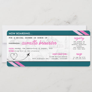 Teal Boarding Pass Bridal Shower Invitation