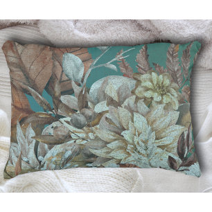 Teal Boho Botanicals in Vintage Distress Decorative Cushion