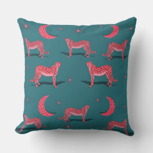 Teal Boho Cheetah and Pink Moon Cushion