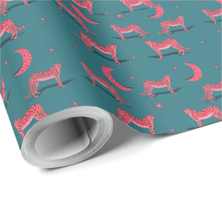 Teal Boho Cheetah and Pink Moon Wrapping Paper