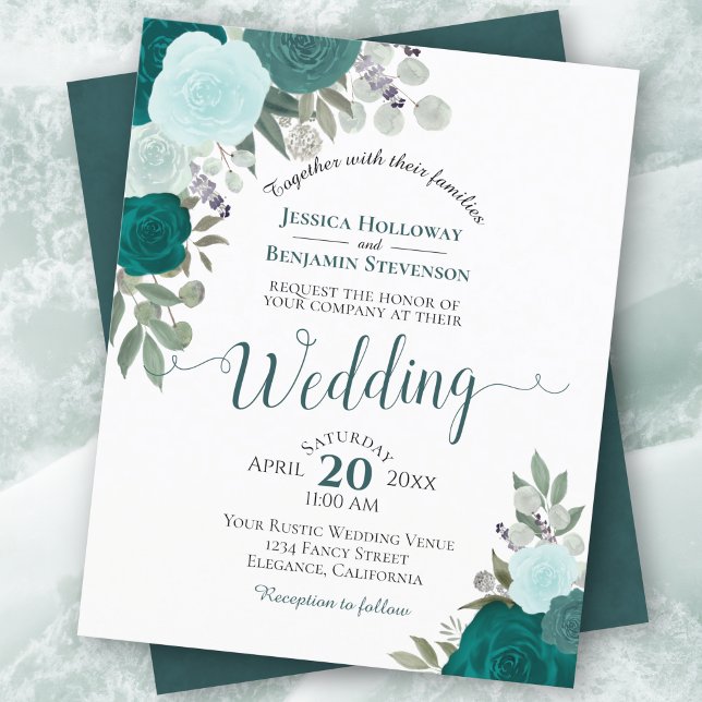 Teal Boho Chic Floral BUDGET Wedding Invitation (Creator Uploaded)