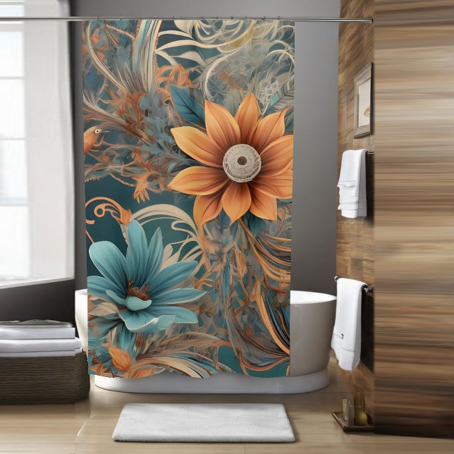 Teal Boho Flower Shower Curtain Style 2 (Creator Uploaded)