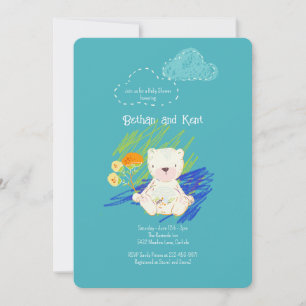 Teal Boho Teddy Bear Baby Shower Invitation