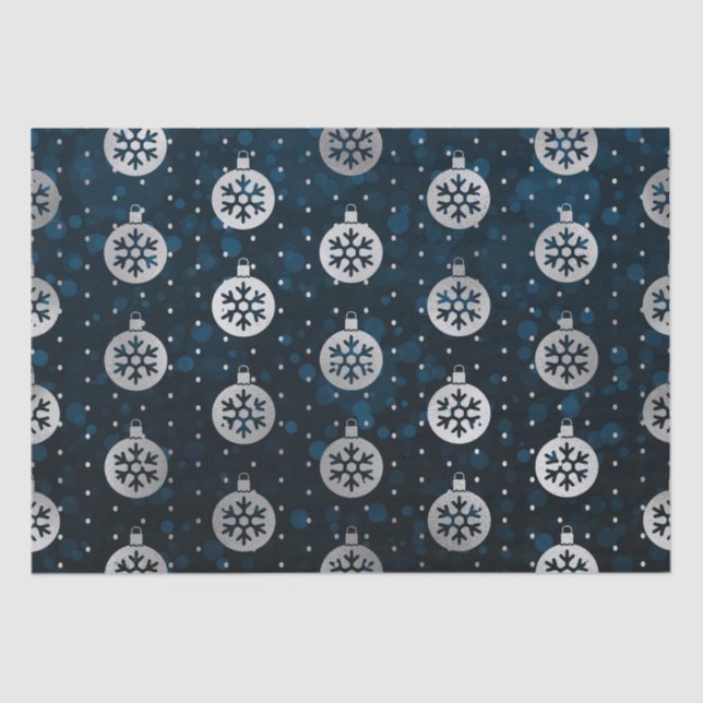 Teal Bokeh and Silver Foil Christmas Baubles Tissue Paper (Front)