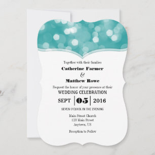Teal Bokeh Glitter Lights Wedding Invites