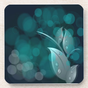 Teal Bokeh Leaves Coaster