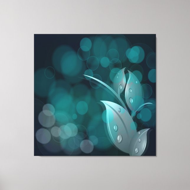 Teal Bokeh Leaves Wrapped Canvas (Front)