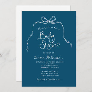Teal Bold Simple Bow Baby Shower Invitation