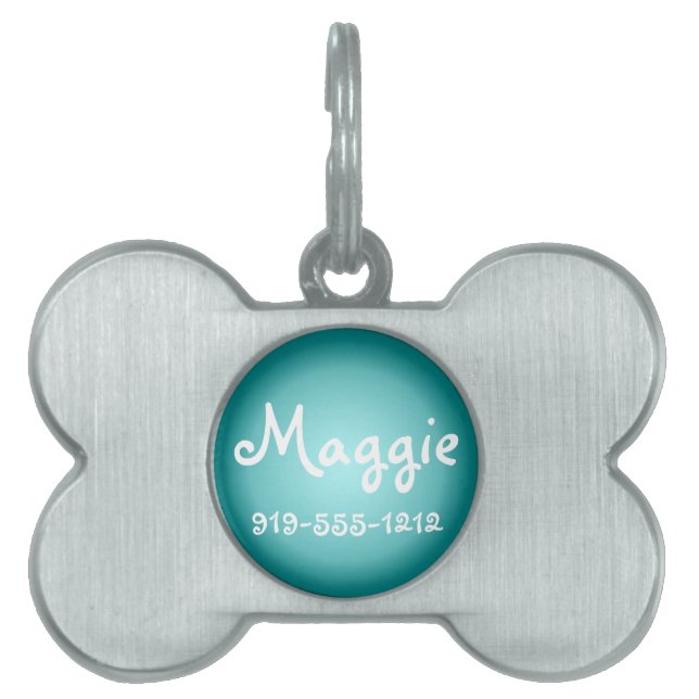 Teal Bone Shaped Customisable Name Dog Tag (Front)
