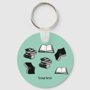 Teal Bookish Bibliophile Librarian Book Pattern Key Ring