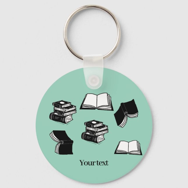 Teal Bookish Bibliophile Librarian Book Pattern Key Ring (Front)