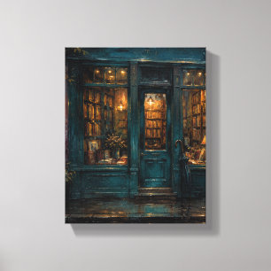 Teal Bookshop at Closing Time Moody City Canvas Pr Print