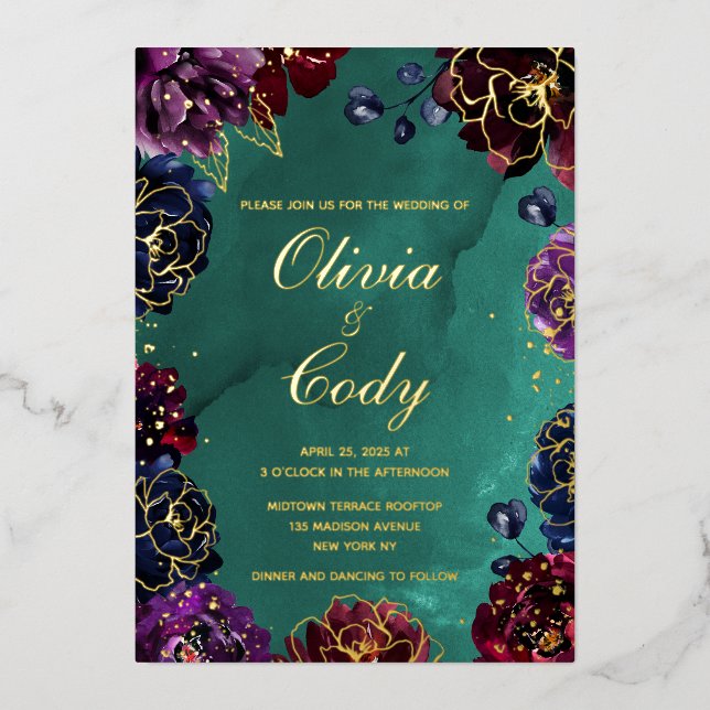 Teal Bordeaux Amethyst Jewel Tone Gold Wedding (Front)