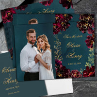 Teal Bordeaux Jewel Tone Photo Save The Date