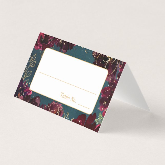 Teal Bordeaux Jewel Tone Wedding Guest Place Card (Front)