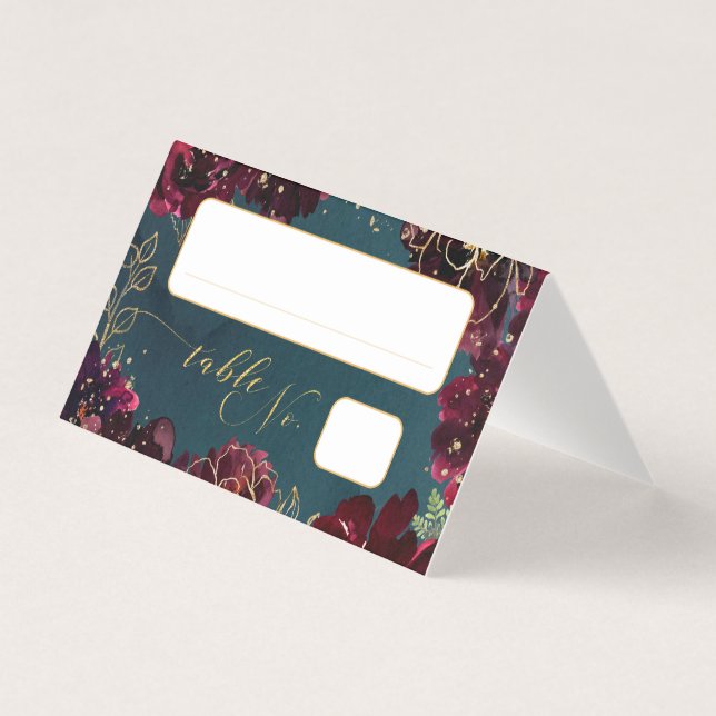 Teal Bordeaux Jewel Tone Wedding Place Card 2 (Front)