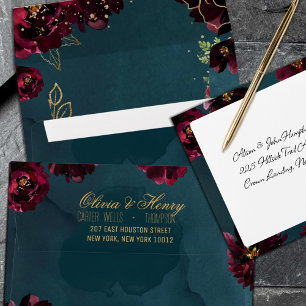 Teal Bordeaux Jewel Tones Surnames Wedding Invite Envelope