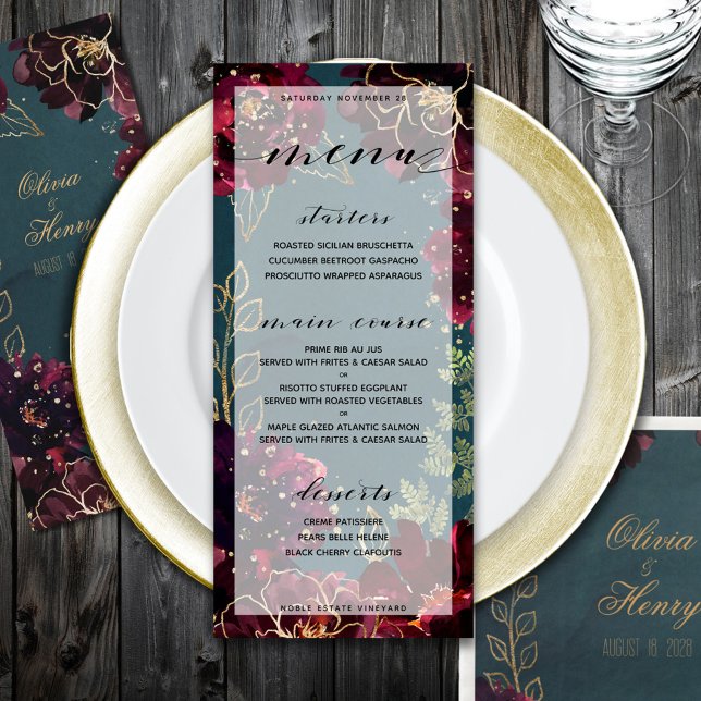 Teal Bordeaux Jewel Tones Wedding 2 Menu (Teal Bordeaux Jewel Tones Wedding 2 Menu)
