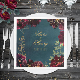 Teal Bordeaux Jewel Tones Wedding Napkin