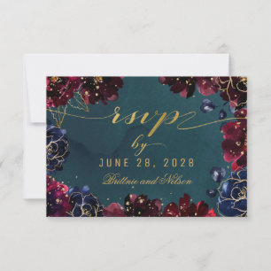 Teal Bordeaux Sapphire Jewel Tone Meal Choice RSVP Card