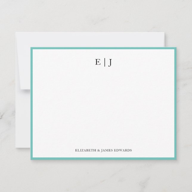 Teal Border Couple Monogram Initials Personalised Card (Front)