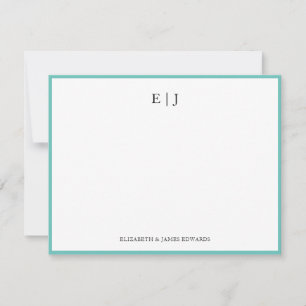 Teal Border Couple Monogram Initials Personalised Card