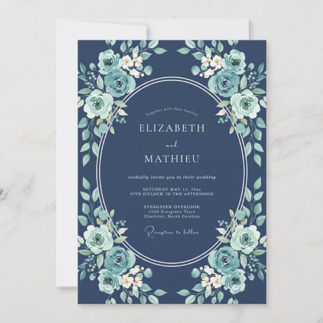 Teal Botanical Bliss Wedding Invitation (Front)