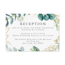 Teal Botanical Elegant Wedding Reception Card